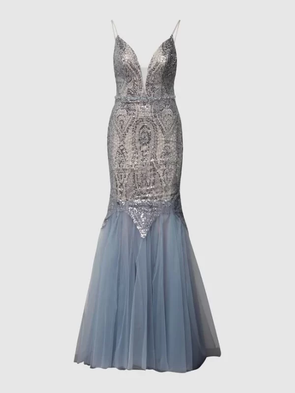 Mascara Abendkleid Mit Pailettenbesatz – Bleu 3